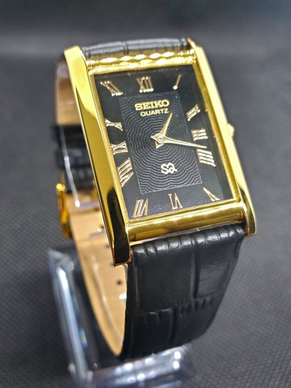 Slim‎ GOLD Black Dial New Batt & Movt Men's Tank Dress Watch USA Seller🌟